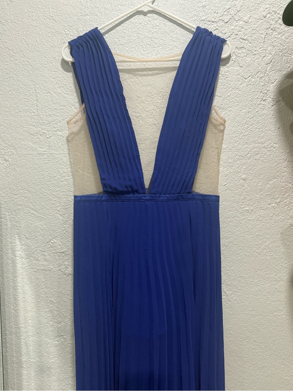 bebe Cobalt Blue Deep V-Pleated Maxi Dress with High Slits - Picture 8 of 9